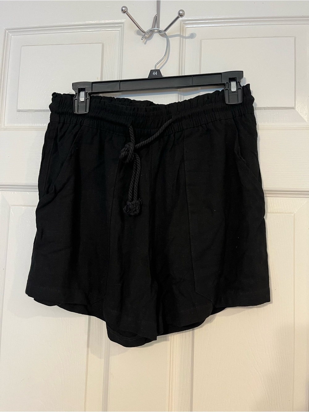 #41 Black Women's Drawstring Cotton Linen Blend Shorts New Large